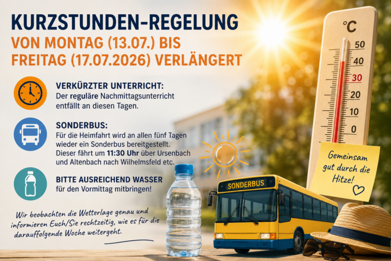 Kurzstunden-Regelung von Montag (13.07.) bis Freitag (17.07.2026) verlängert