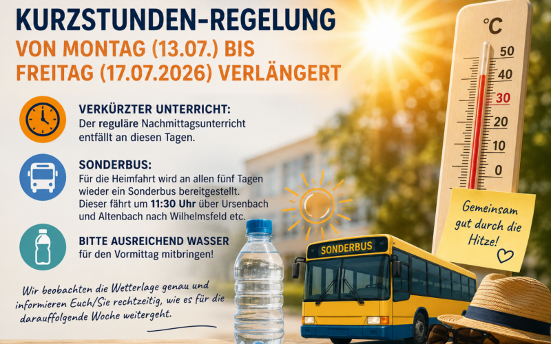 Beitrag: Kurzstunden-Regelung von Montag (13.07.) bis Freitag (17.07.2026) verlängert